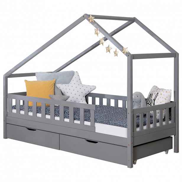 Livetastic DĚTSKÁ POSTEL SE STŘÍŠKOU, 90/200 cm, světle šedá