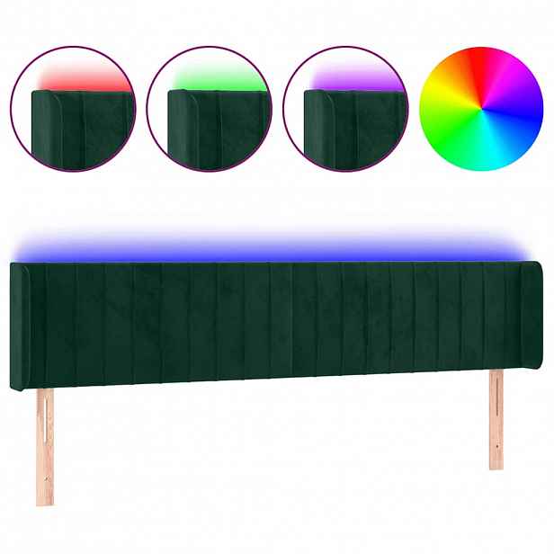 vidaXL Čelo postele s LED tmavě zelené 203 x 16 x 78/88 cm samet
