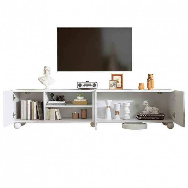 OKWISH TV stolek 200/40/44 cm bílý z dřevotřísky s potiskem a 3 dvířky