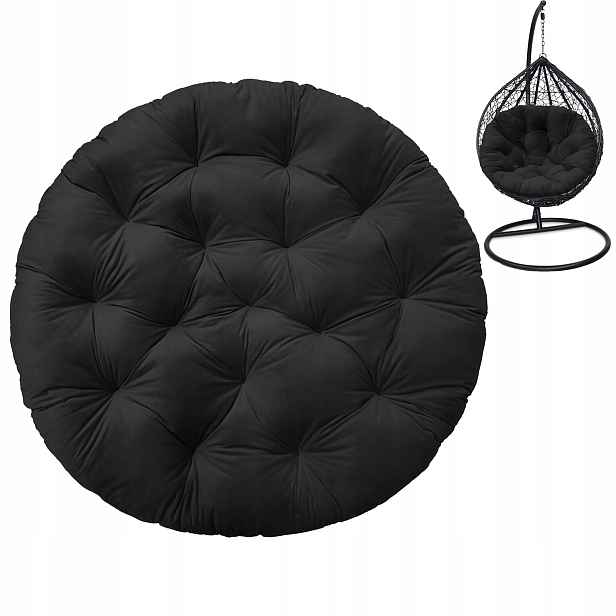 Polštář na závěsné křeslo Kokon Papasan 130 cm prošívaný Černý velký Premium