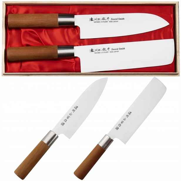 Satake Japonská masamune sada 2 nožů Nůž Santoku 17 cm a Nakiri 16 cm Pouzdro