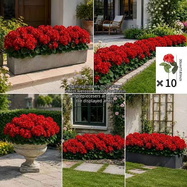 TEMU Sada 10 ks červených pelargonií, vysoce kvalitní umělé dekorativní květy červené begonie, dekorace do svatebního pokoje a dárek k nastěhování -