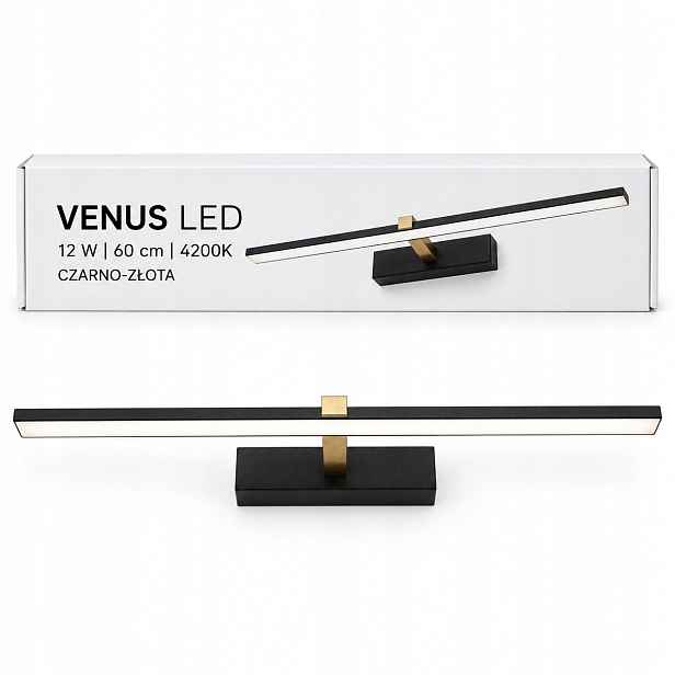 Venus nástěnná lampa 12W 60cm černo-zlatá nad postel 4200K IP44 ložnice