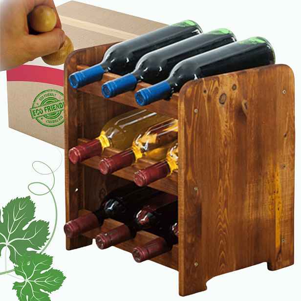 Stojan na víno, láhve, nápoje, regál na víno, láhve, skříňka na alkohol, 9 bot