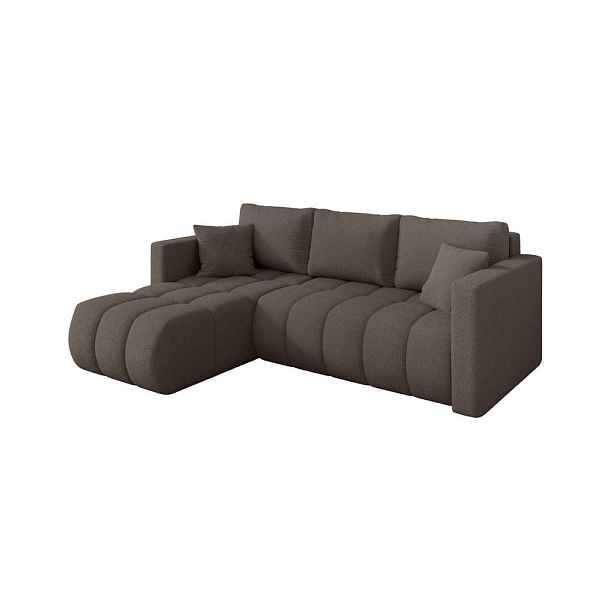 ALTDECOR ROHOVÁ SEDAČKA s funkcí spaní, otoman vlevo GARD-L 226x146x85 hnědá bouclé