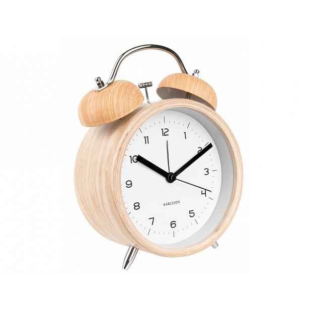 Bílý budík v dřevěném dekoru Karlsson Classic Bell, ⌀ 14 cm