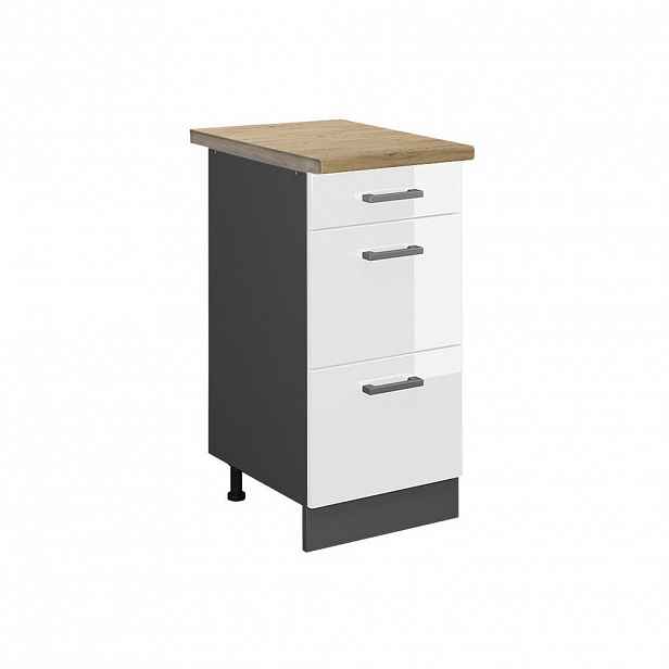 Vicco SPODNÍ SKŘÍŇKA KUCHYŇSKÉ LINKY R-Line Bílá vysoký lesk 40 cm se zásuvkami, PD Dub