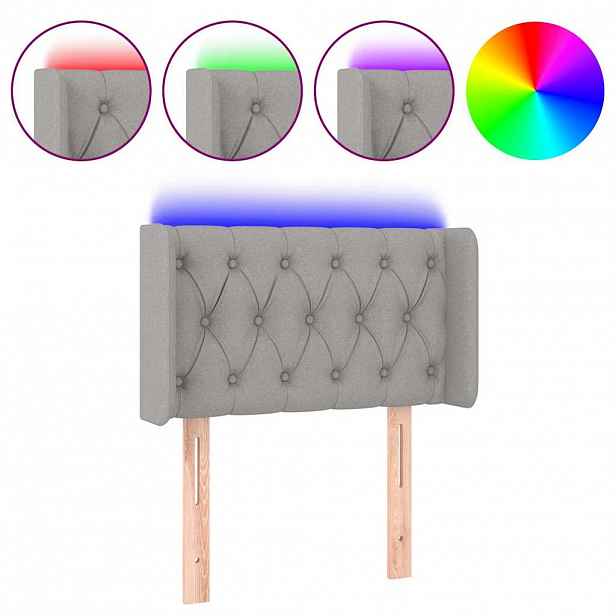 vidaXL Čelo postele s LED světle šedé 83 x 16 x 78/88 cm textil
