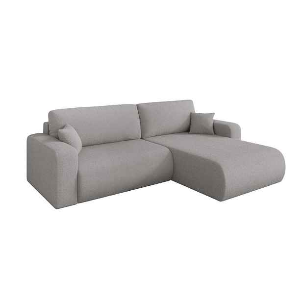 ALTDECOR ROHOVÁ SEDAČKA s funkcí spaní, otoman vpravo BERY-L 276x193x88 světle šedá bouclé