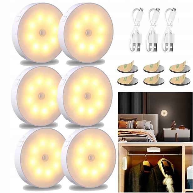 Lampička Led Lampa Na Baterie Senzor Pohybu Senzor Soumraku 8LED Usb 6 Ks