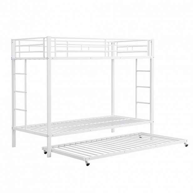 KOMHTOM PATROVÁ POSTEL 90x200 cm s výsuvným lůžkem v bílé barvě
