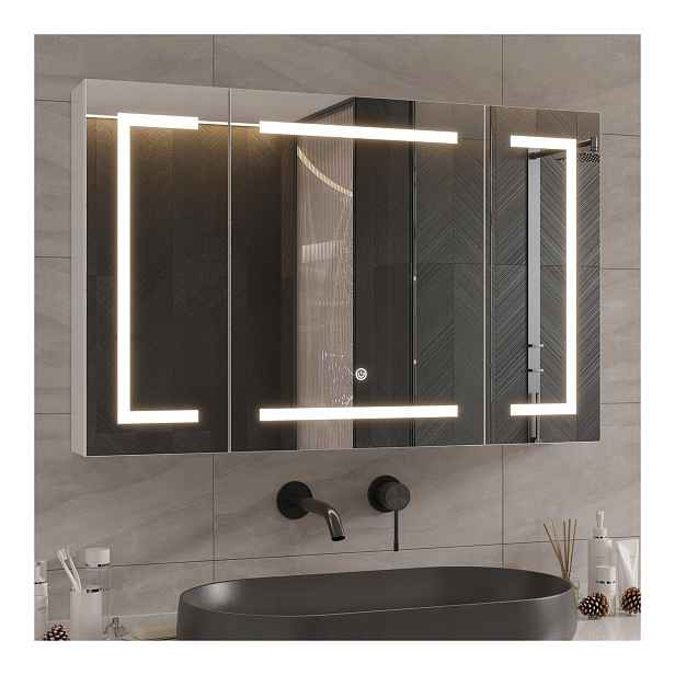 Koupelnová skříňka se zrcadlem a Led osvětlením Dictac 100x60 cm, 3-dveřová