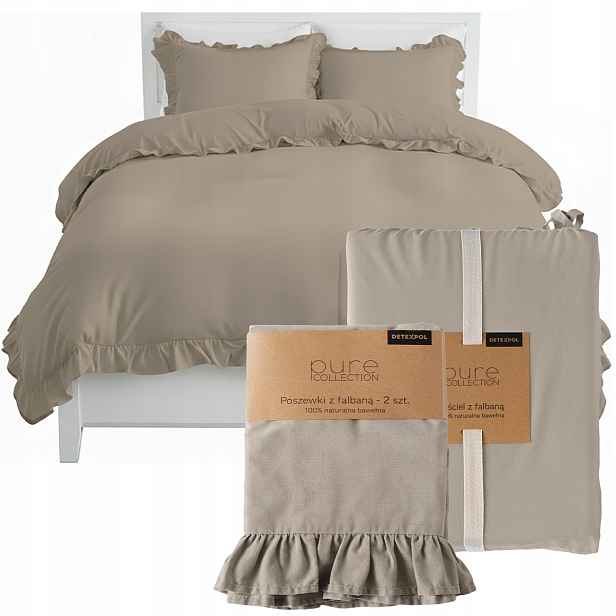 Povlečení S Bavlněným Volánem Boho Taupe Pure Collection Premium 160X200 cm