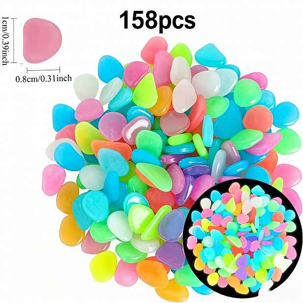 TEMU 158 ks/0,18 LB Svítící kameny, přibližně 80 gramů, velikost 0,4 palce. Dekorace ze svítících kamenů smíšených , vhodné pro akvária, akvária pro