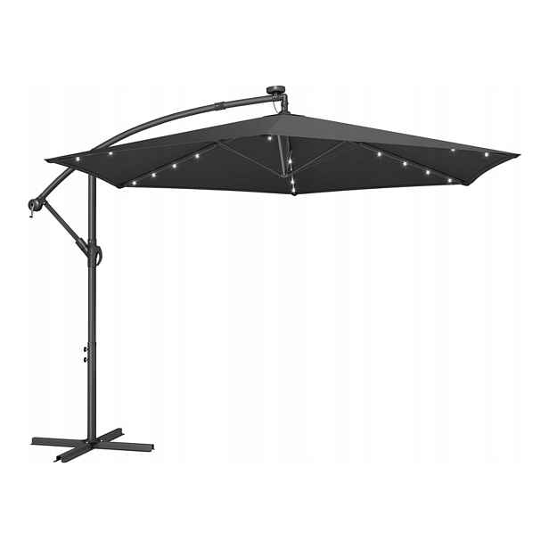 Zahradní Slunečník 350 CM Solární Led Světlo Základů Šedá Uv Ochrana 50+