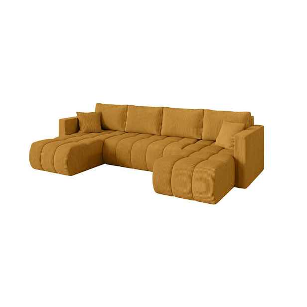 ALTDECOR SEDACÍ SOUPRAVA DO U s funkcí spaní a úložným prostorem GARD-U 300x146x85 hořčicově žlutá manšestr