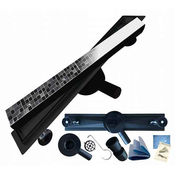 Lineární Odtok 90 cm Černý 2v1 Pod Otočnou Desku