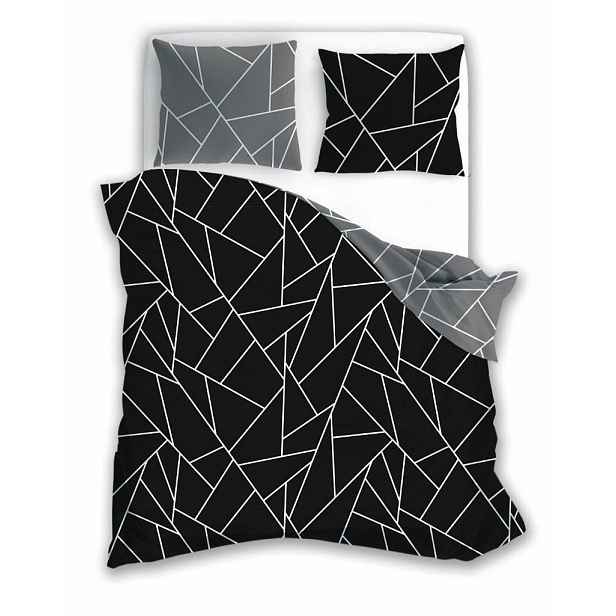 Moderní Oboustranné Černé Povlečení Geometrie Bavlněný Satén 140x200