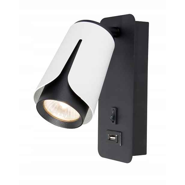 Nástěnná lampa s vypínačem Usb Nabíječka na čtení černobílá Teo 1 GU10