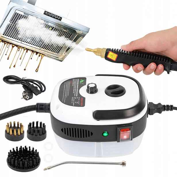 Parní čistič s vysokým výkonem 2500 W a protiskluzovou rukojetí pro podlahy a nábytek