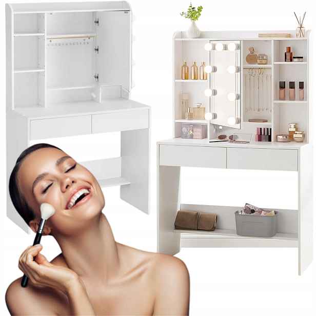 Toaletní Stolek se zrcadlem Kosmetická skříňka na make-up s žárovkami a zásuvkami