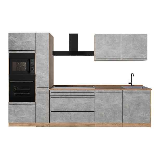 Vicco KUCHYŇSKÝ KOUT R-Line, Beton/Zlatý mocný dub, 310 cm pracovná doska Dub Goldkraft