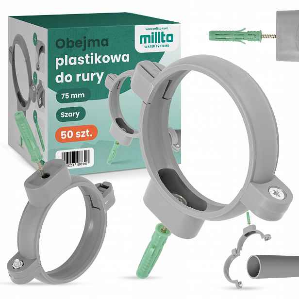 50x Objímka Trubky 75 mm Držák trubek Kanalizace Pp Pvc Plastová Nerezová Qn
