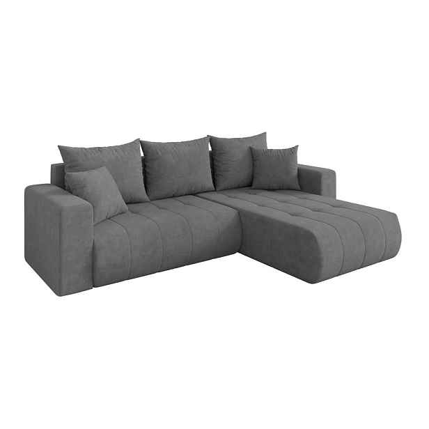 ALTDECOR ROHOVÁ SEDAČKA s funkcí spaní, otoman vpravo MILA-L 277x194x86 šedá velur