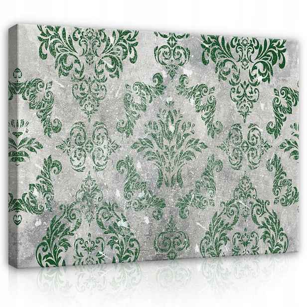 Obraz 80x60 Damašek zelený šedý textura beton elegance klasický