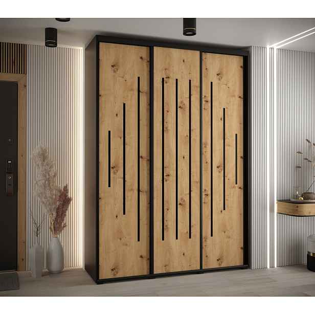 Šatní skříň YVONA 12 - 180/45 cm, černá / dub artisan / černá