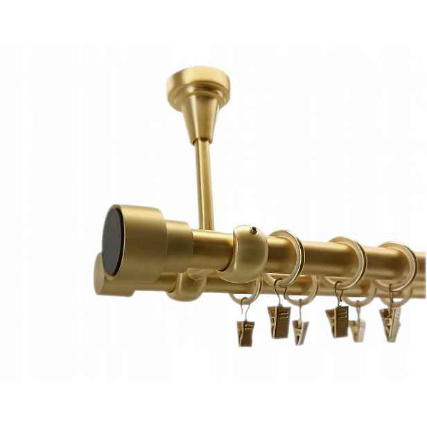 Dvojitá Garnýž Stropní Karniš Kovový mosaz mat mix koncovek 19+19 mm 280 cm