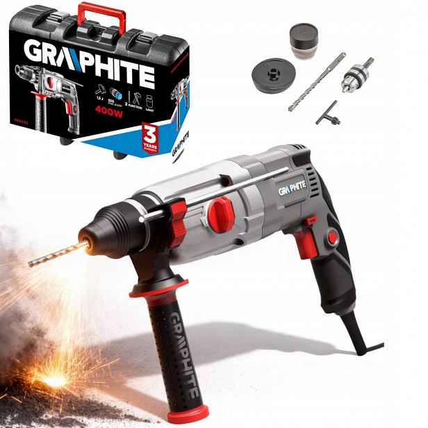 Graphite Vrtačka Sds+ 900W, kufr s příklepem, 4 funkce příklepová vrtačka