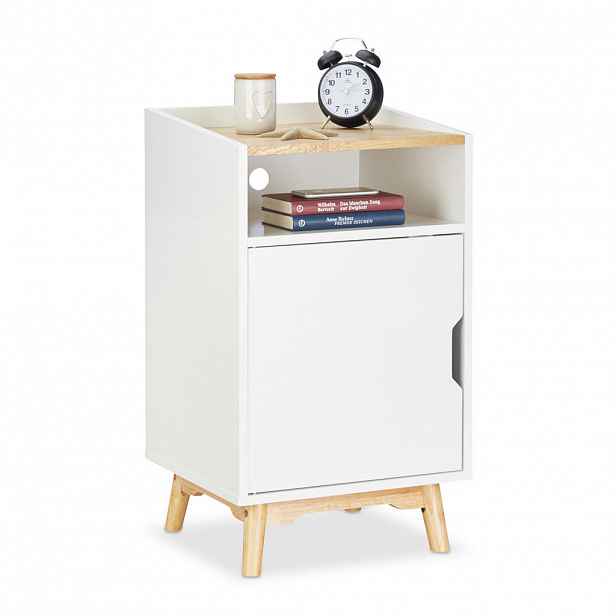 Relaxdays NOČNÍ STOLEK Bílá přírodní s dvířky MDF borovice 74 cm