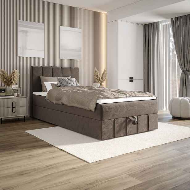 Jednolůžková boxspringová postel 100x200 MADLEN 1 - hnědá