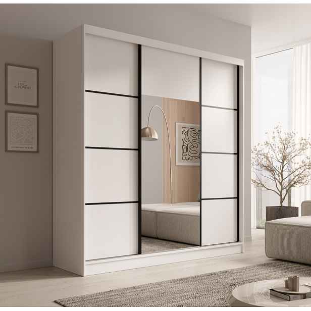 Šatní skříň se zrcadlem 200 cm LESRIS - bílá / černá