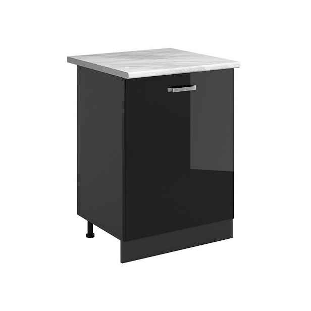 Vicco SPODNÍ SKŘÍŇKA KUCHYŇSKÉ LINKY R-Line, Černý vysoký lesk/Antracit, 60 cm s 1 dveřmi pracovná doska Mramor