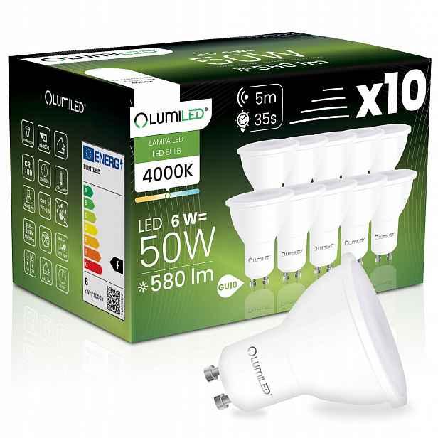 10x Led žárovka GU10 Reflektor 6W 50W 580LM 4000K 120° s pohybovým senzorem