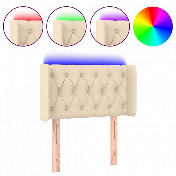 vidaXL Čelo postele s LED krémové 83 x 16 x 78/88 cm textil