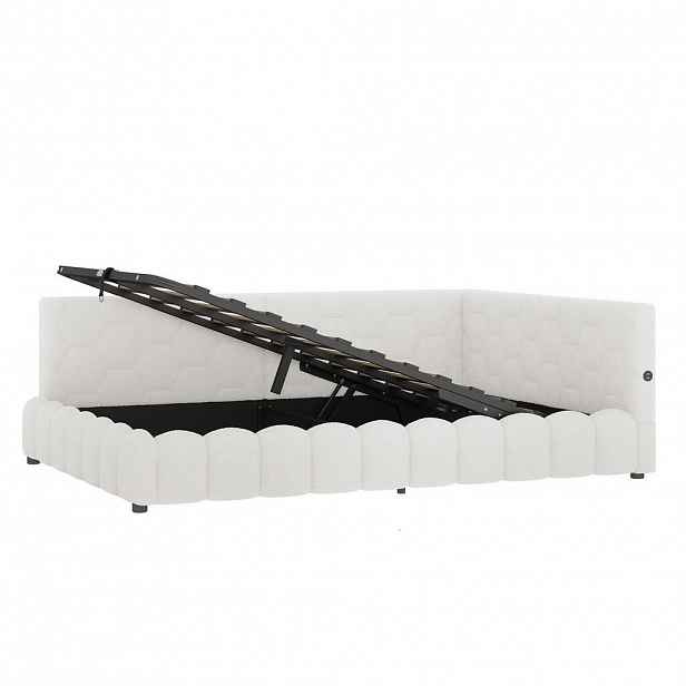 KOMHTOM POLŠTÁŘOVÁ POSTEL 140x200 cm s USB nabíjecím portem, Typ-C, bílá