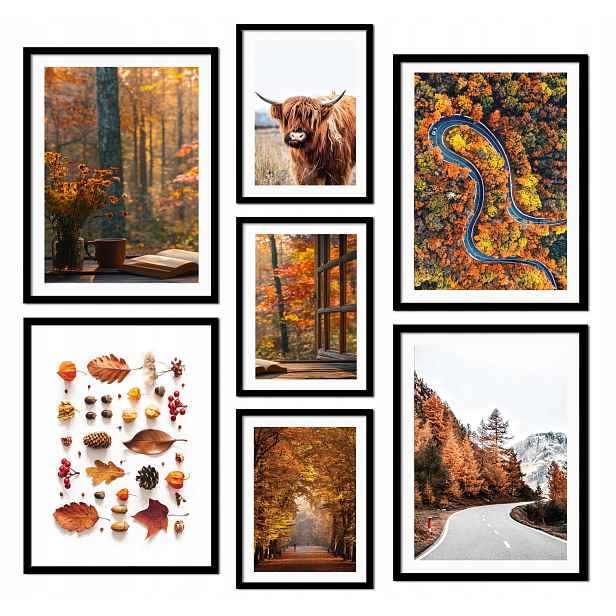 Sada Plakátů Podzimní Galerie Zlatý Podzim Příroda Listy Les S Rámy