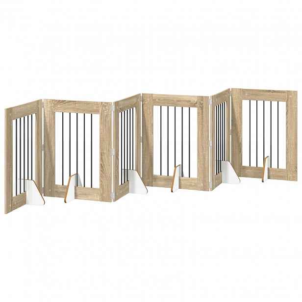 vidaXL Skládací psí brána se stojany 6 ks Dub sonoma 362 cm