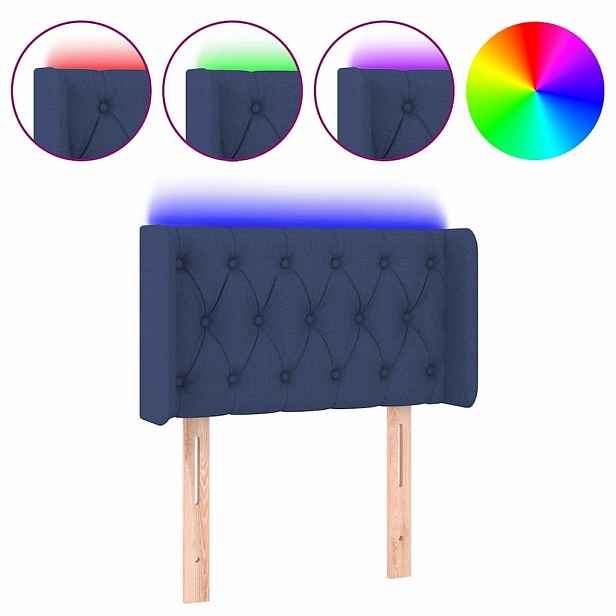 vidaXL Čelo postele s LED modré 83 x 16 x 78/88 cm textil