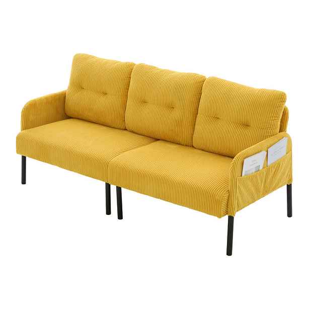 Modenvie 3SEDÁK z manšestru, 171/72/80 cm, žlutá s boční kapsou