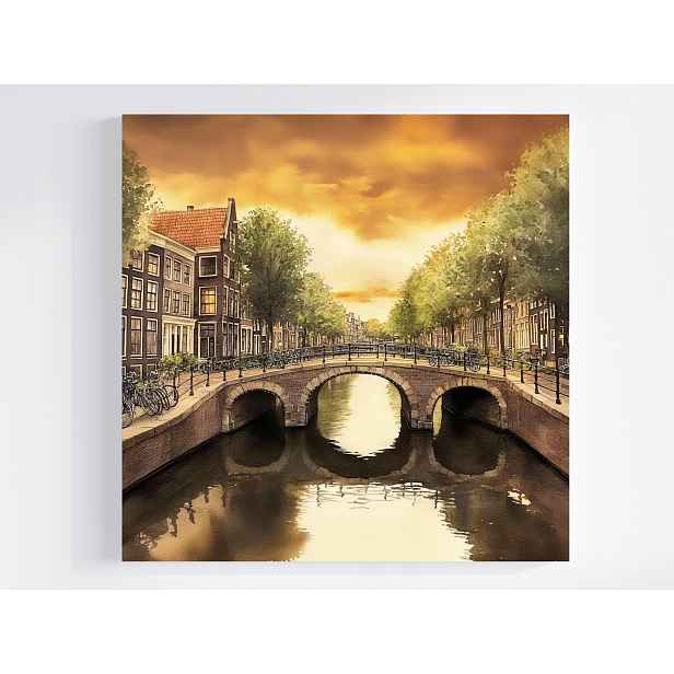 Obraz Na Plátně Canvas Město Nizozemsko Amsterdam Kanál Most Večer 50x50