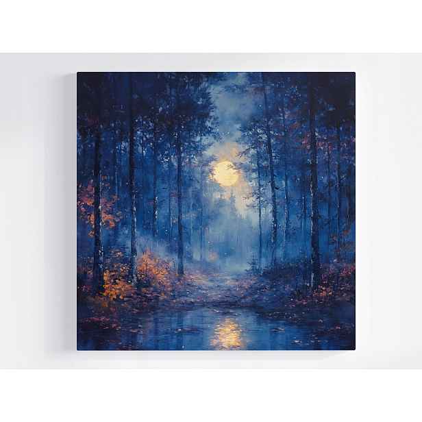 Obraz Na Plátně Plátno Krajina Stromy Les Noc Cesta Měsíc Plný 50x50