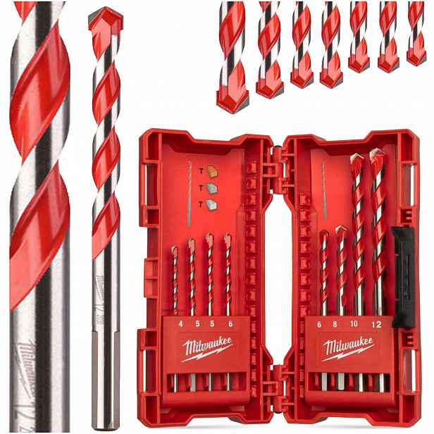 Sada vrtáků do betonu 4 5 6 8 10 12 mm 8 ks Tct karbid wolframu Premium