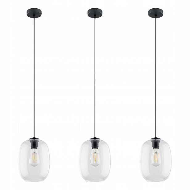 Tk Lighting Sada 3x lustr Závěsná lampa Černá, kov Stínidlo