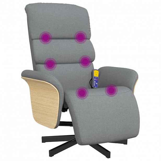 vidaXL Masážní polohovací křeslo s podnožkou světle šedé textil