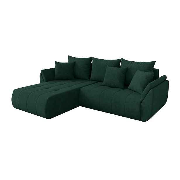 ALTDECOR ROHOVÁ SEDAČKA s funkcí spaní, otoman vlevo TOKO-L 277x194x86 zelená velur