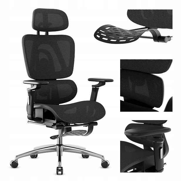 Ergonomické kancelářské křeslo Mark Adler černé otočné s podnožkou do 150 kg
